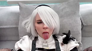 2B Gets Her Tight Pussy Fucked in All Positions and Takes Cum on Her Face - Сosplay NieR: Automata